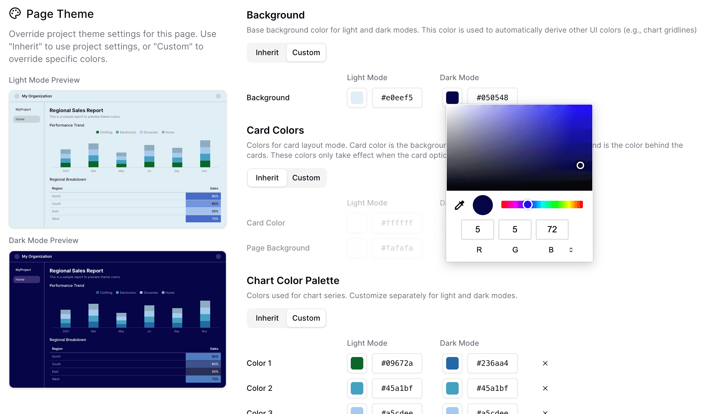 Theme editor with live preview
