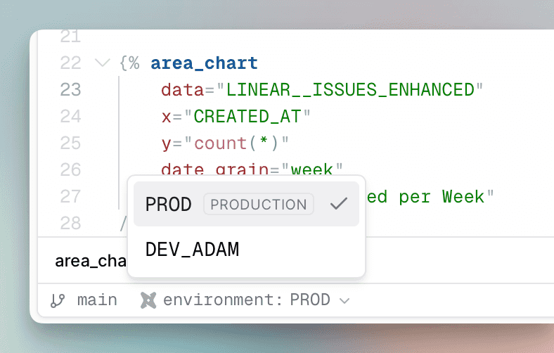 Switching between dbt target environments (PROD and DEV_ADAM) while developing an Evidence report