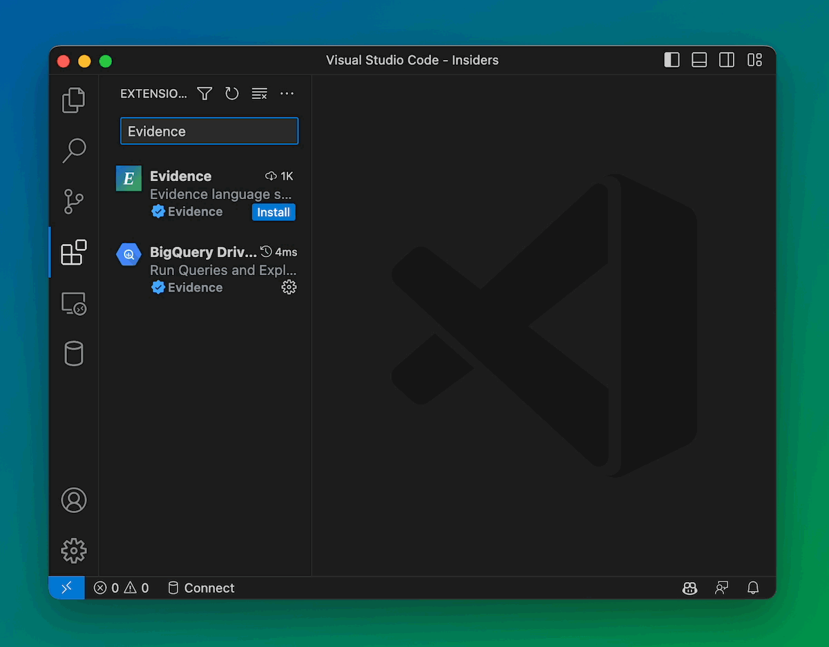 Install Evidence from VSCode