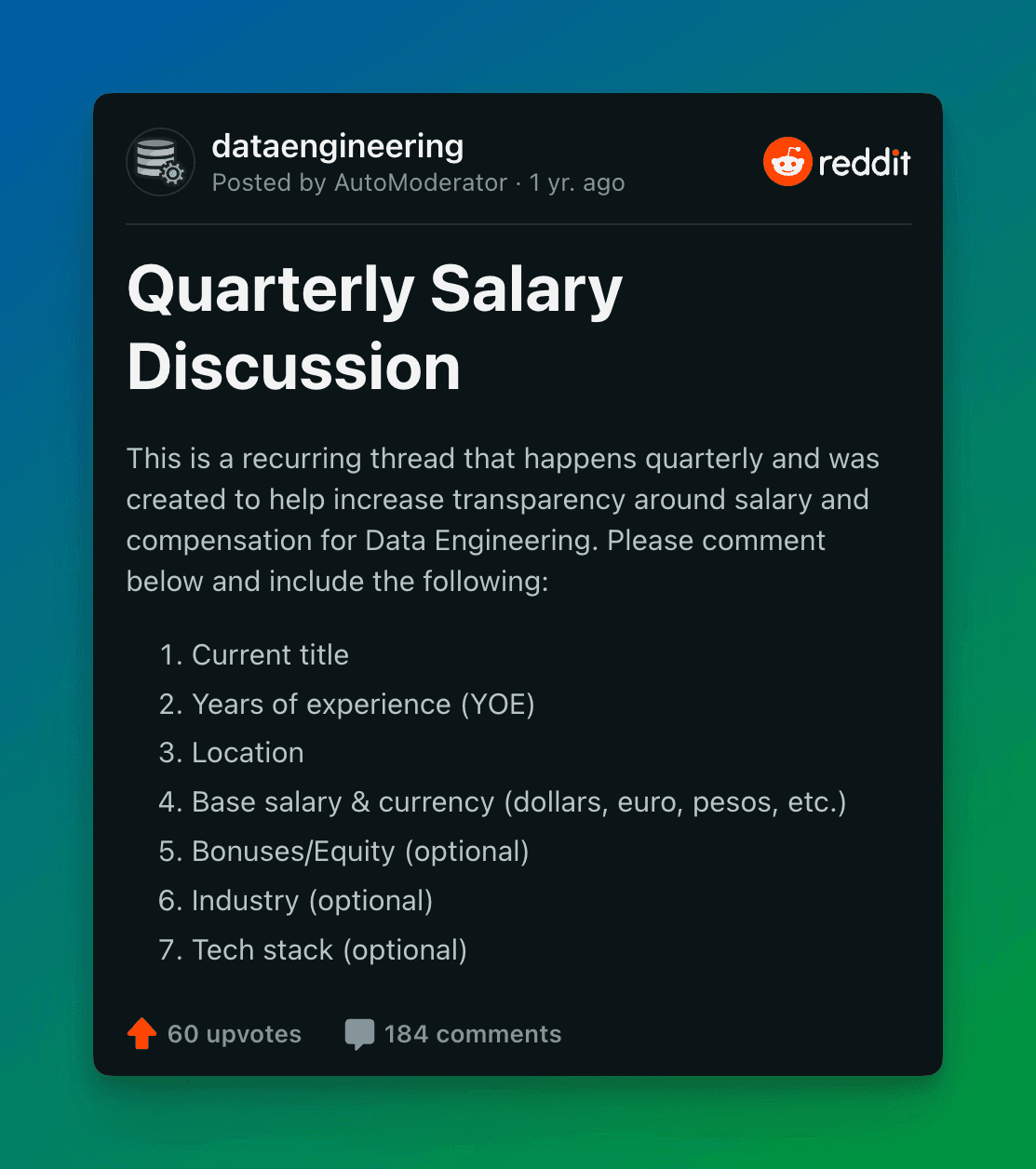 Reddit Discussion on Data Engineering Salaries